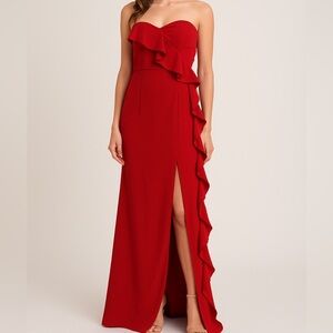 Marina Red Ruffle Long Evening / Party Dress – Size S | NWT